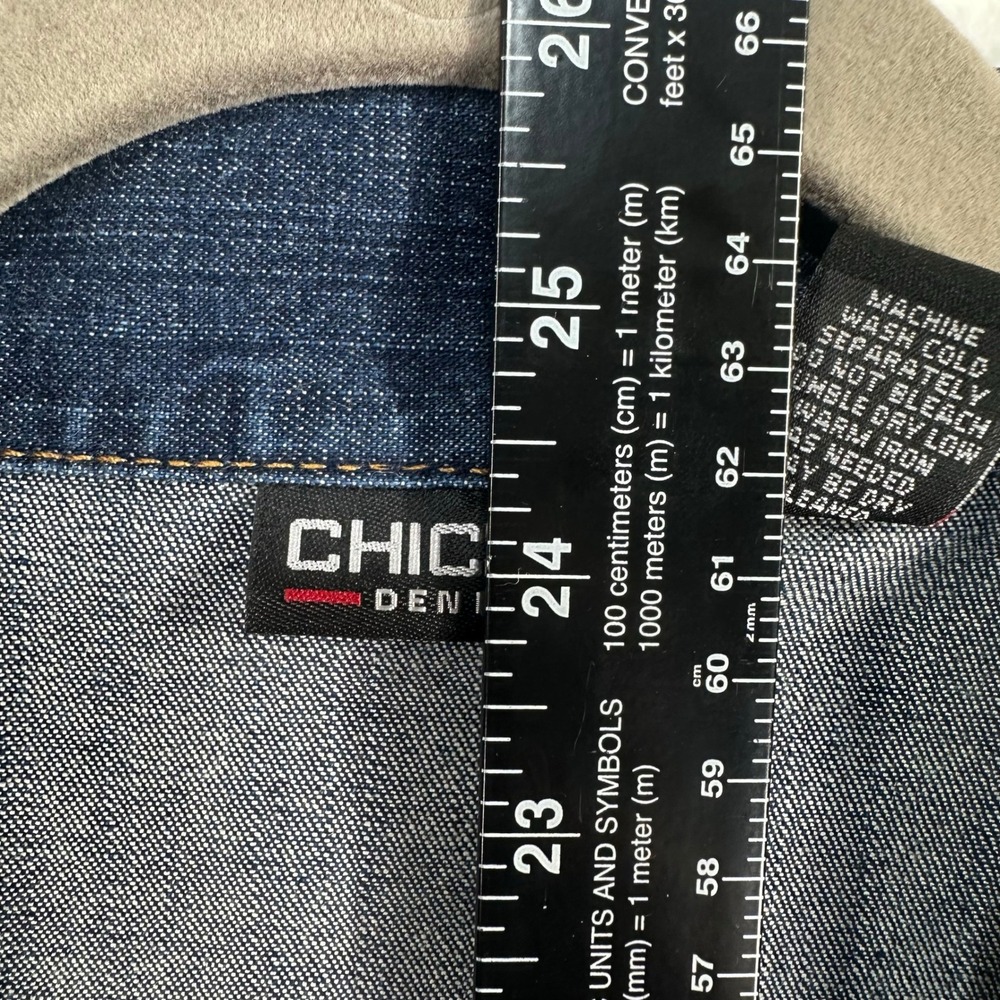 Chico's Denim Jacket Womens XL  Blue Stretch Button Front Trucker Cotton Blend - Picture 8 of 9